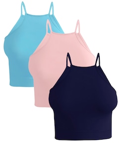 Foto 1 | Set De 3 Crop Top De Mujer Top-09-px3 Azul Claro Marino Y Rosa Deportivo O Casual