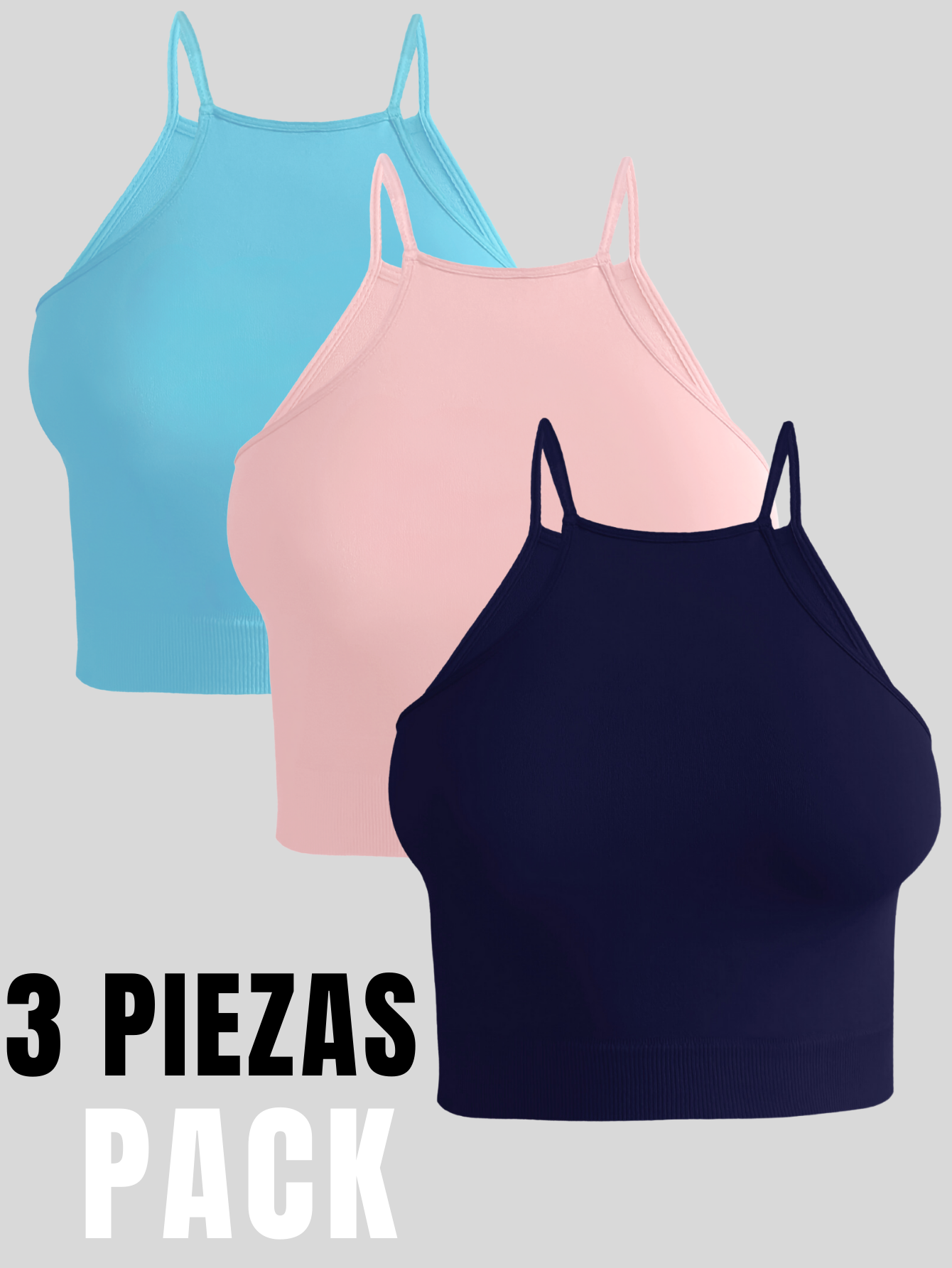 Foto 4 | Set De 3 Crop Top De Mujer Top-09-px3 Azul Claro  Marino Y Rosa  Deportivo O Casual