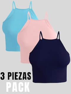Foto 4 | Set De 3 Crop Top De Mujer Top-09-px3 Azul Claro Marino Y Rosa Deportivo O Casual