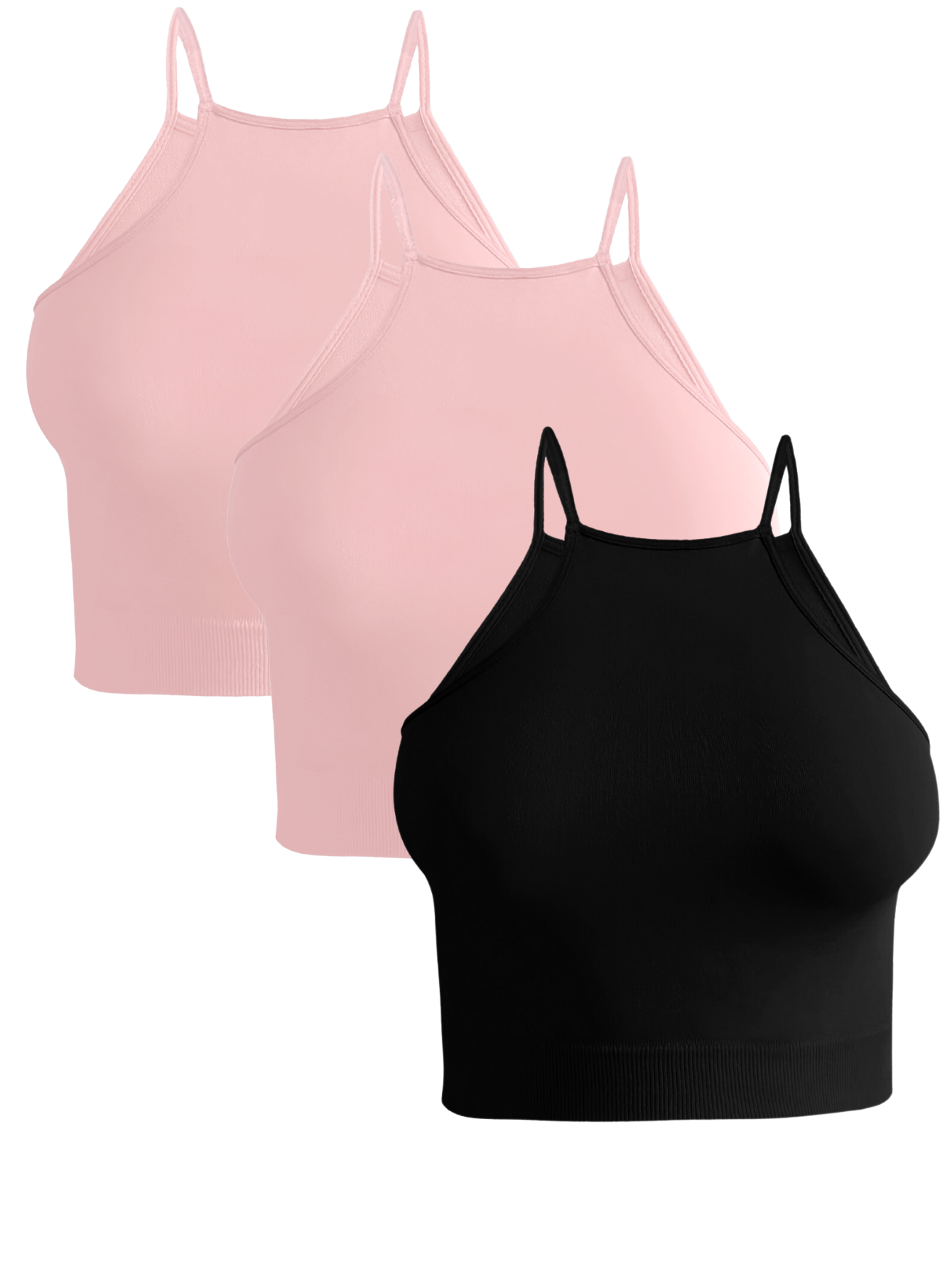 Foto 2 pulgar | Set De 3 Crop Top De Mujer Top-09-px3 Negro  Rosa Y Rosa  Deportivo O Casual