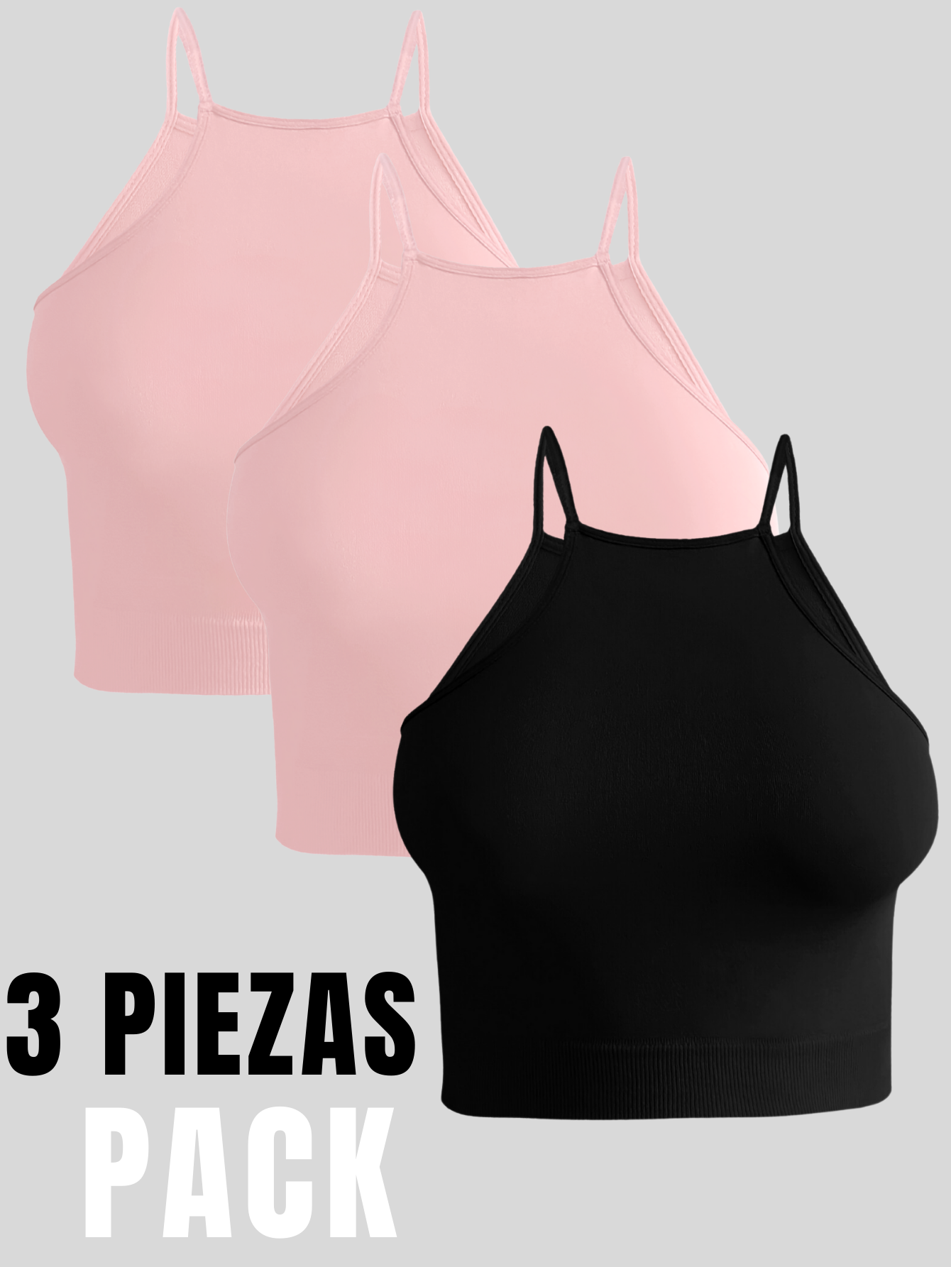 Foto 6 pulgar | Set De 3 Crop Top De Mujer Top-09-px3 Negro  Rosa Y Rosa  Deportivo O Casual