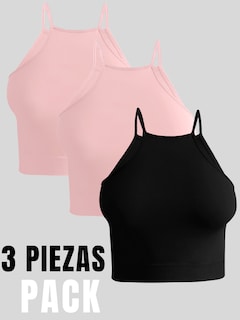 Foto 5 | Set De 3 Crop Top De Mujer Top-09-px3 Negro Rosa Y Rosa Deportivo O Casual