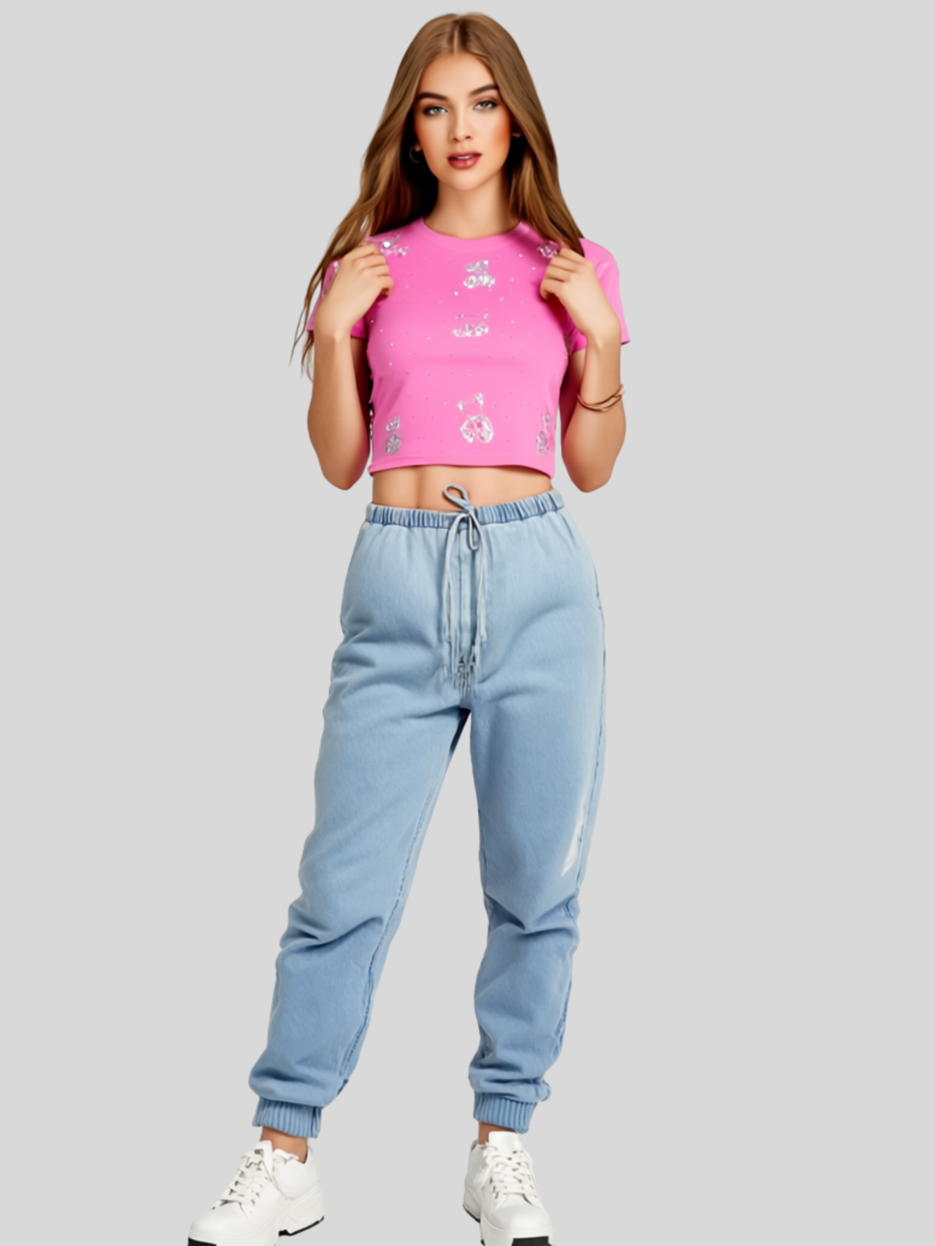 Foto 3 pulgar | Blusa Crop Top Bl-1036 Rosa Con Estampado De Ositos Y Detalles Brillantes