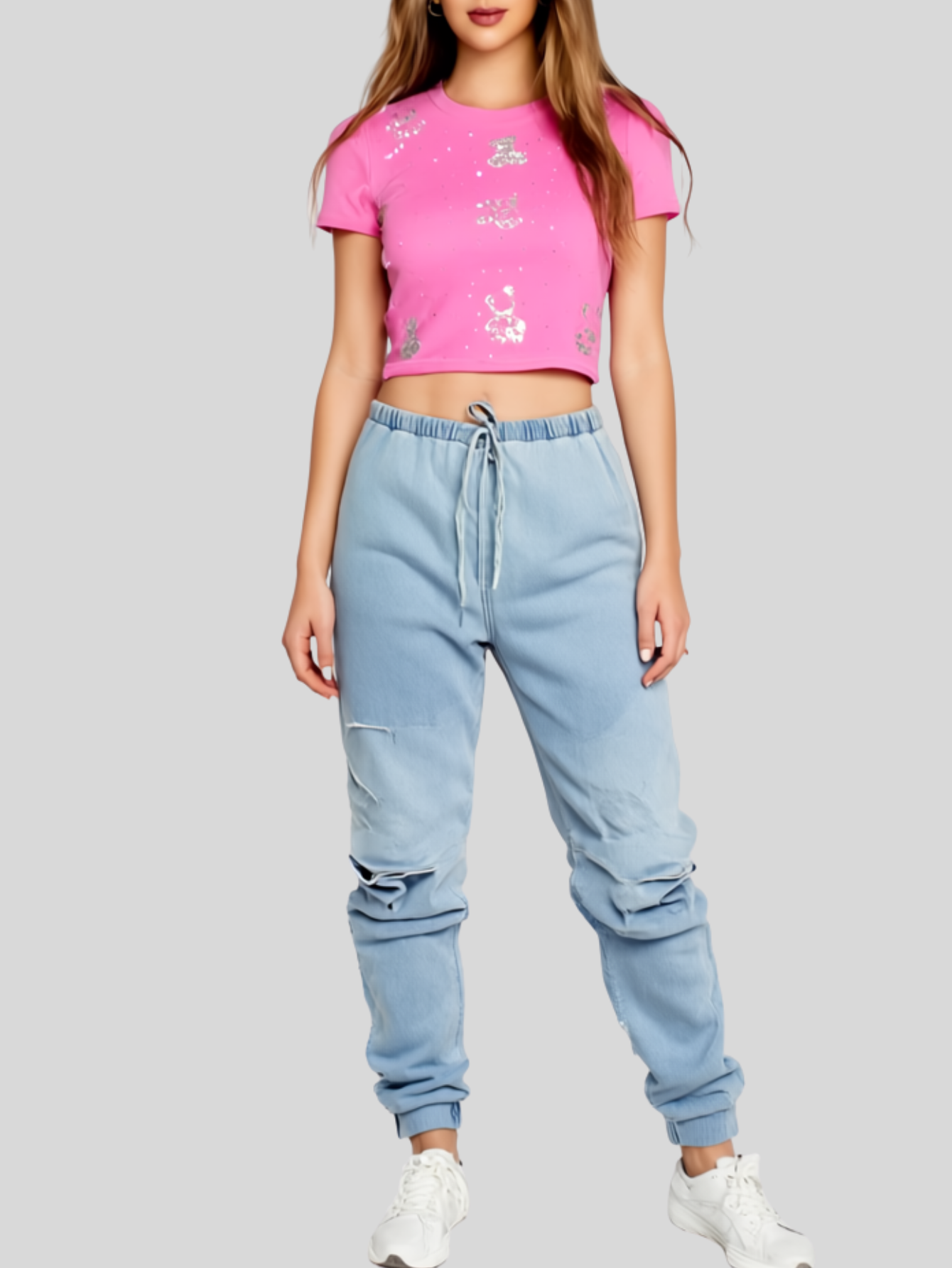 Foto 5 pulgar | Blusa Crop Top Bl-1036 Rosa Con Estampado De Ositos Y Detalles Brillantes