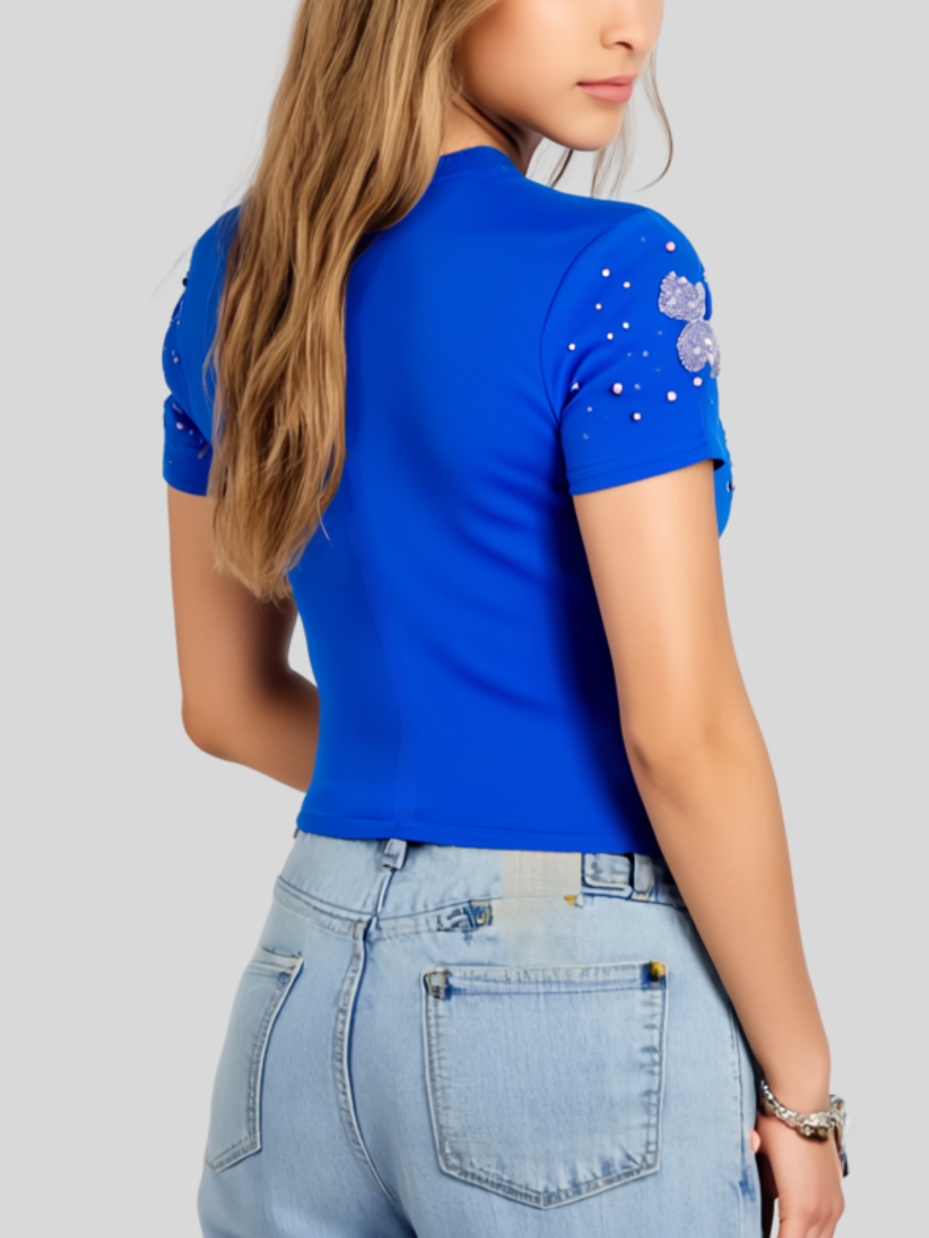 Foto 4 pulgar | Blusa Crop Top Bl-1036 Azul Rey Con Estampado De Ositos Y Detalles Brillantes