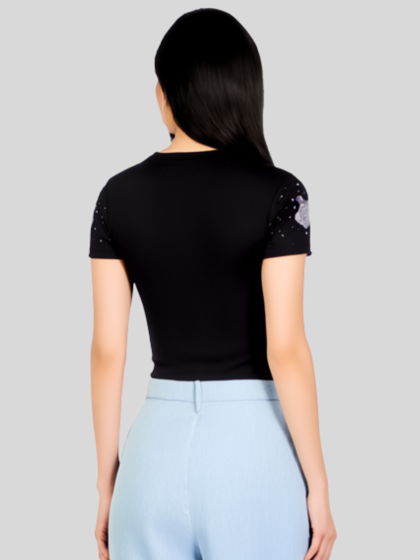 Foto 4 pulgar | Blusa Crop Top Bl-1036 Negro Con Estampado De Ositos Y Detalles Brillantes