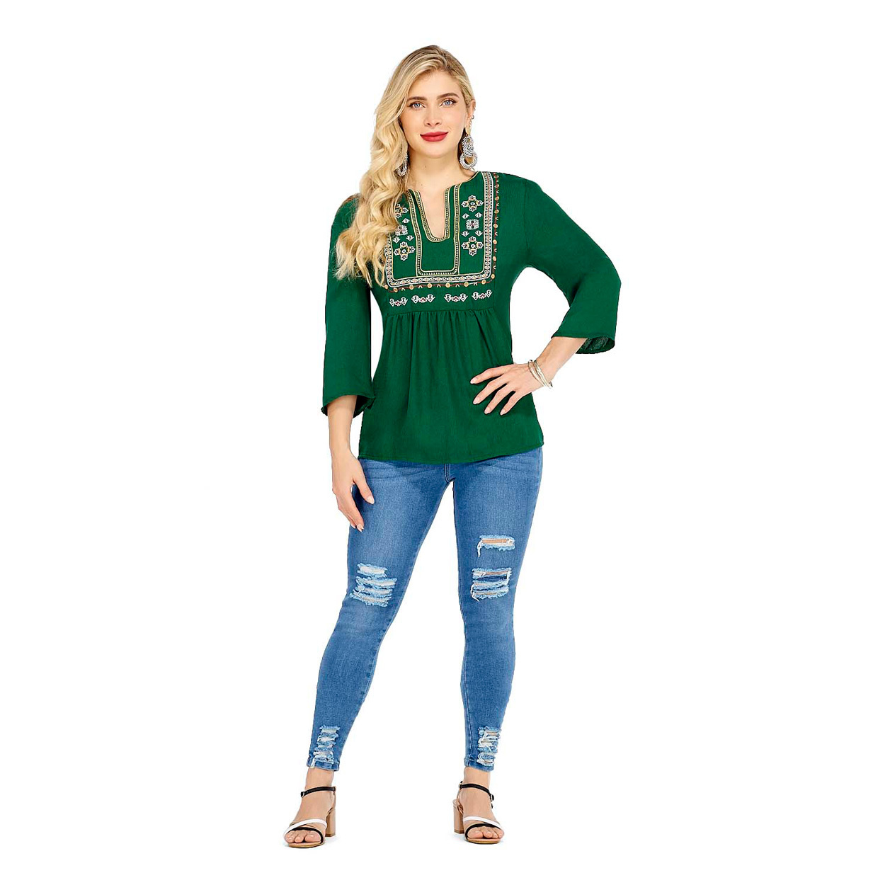Blusa con Manga Detalle de Bordado para Dama - Mundo Terra