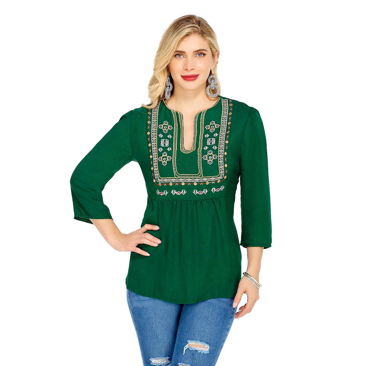 Foto 2 | Blusa con Manga Detalle de Bordado para Dama - Mundo Terra