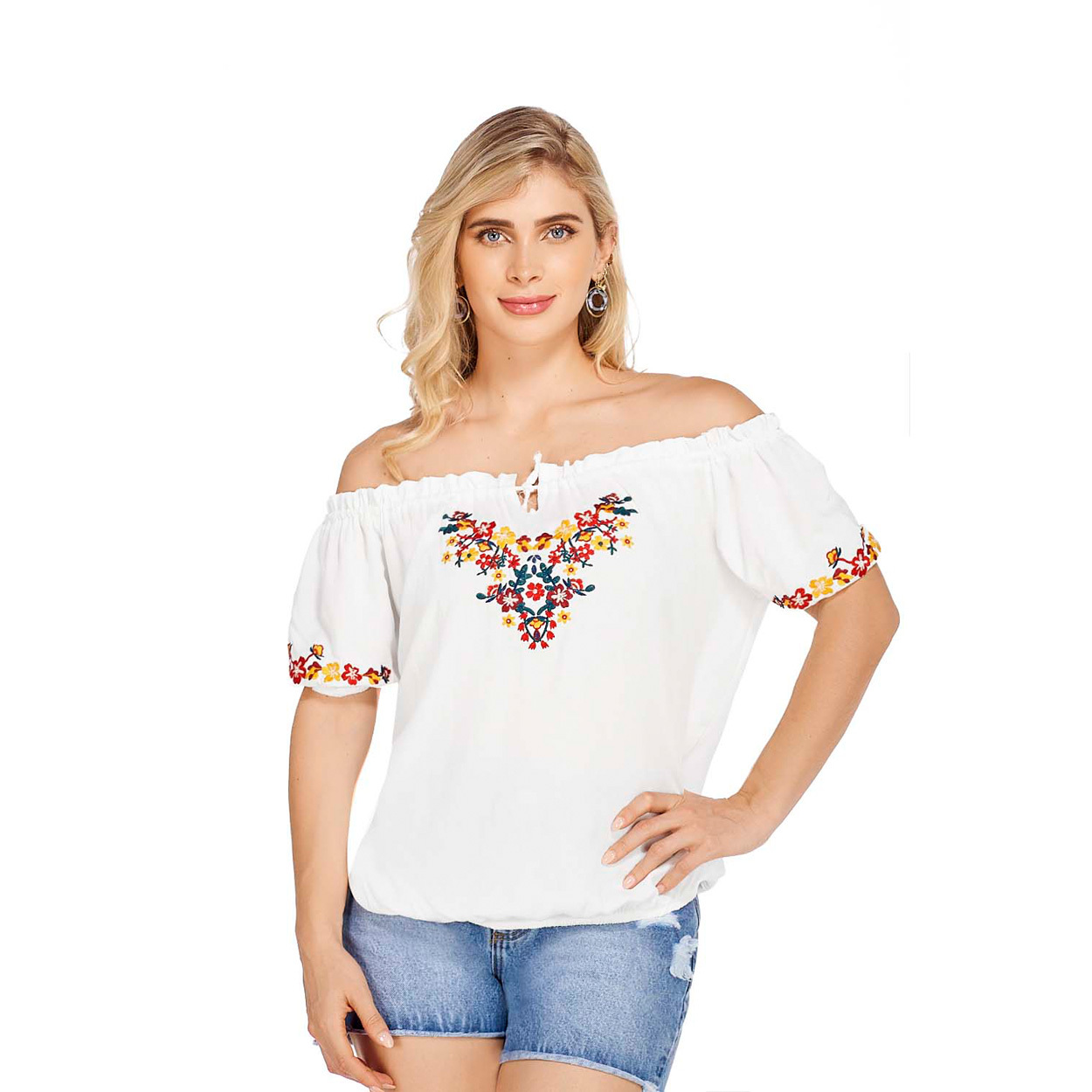 Foto 3 pulgar | Camisa con Bordado Floral De Manga Farol - Mundo Terra