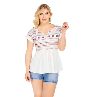 Foto 2 | Blusa color Blanco Con Manga Detalle De Bordado para Dama - Mundo Terra