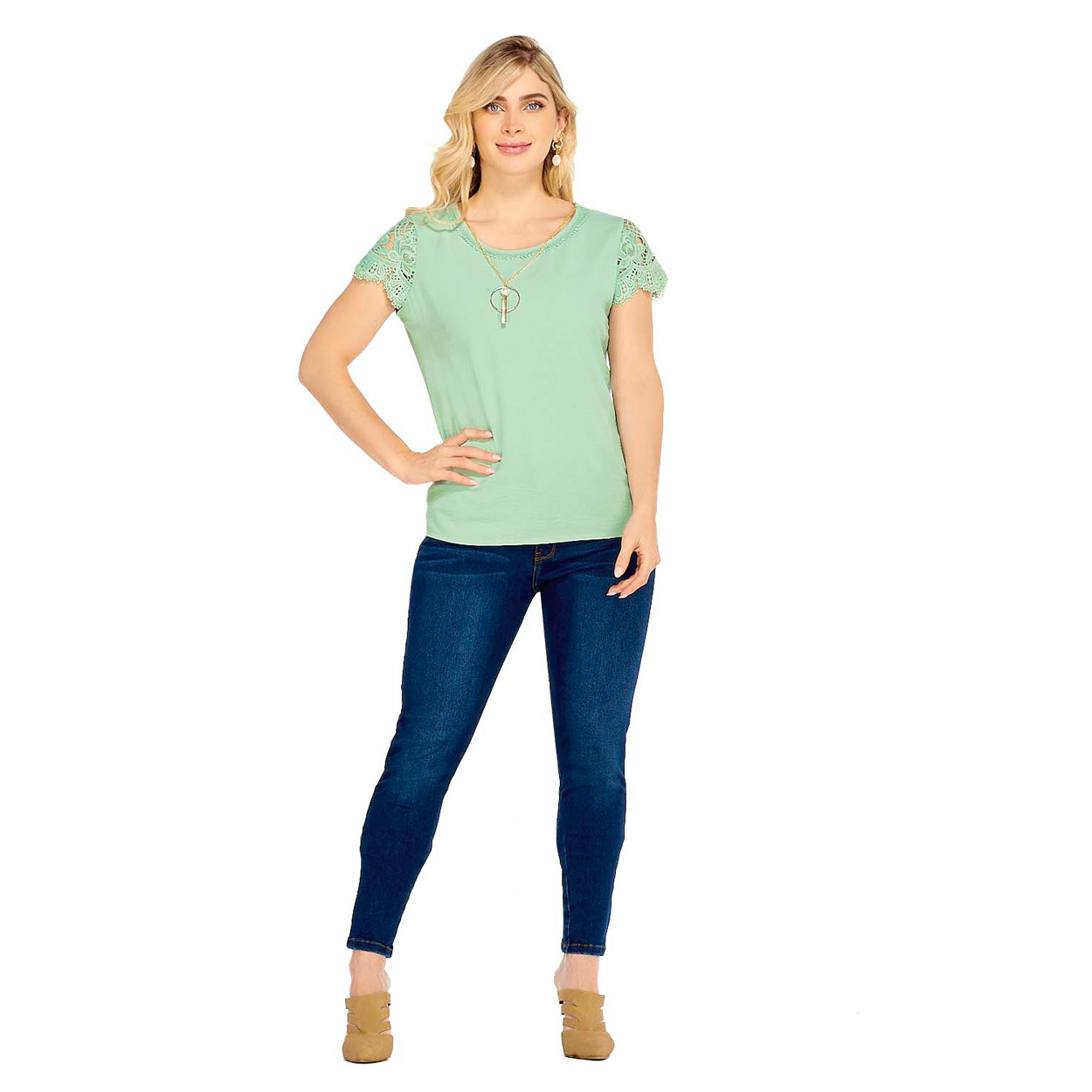 Foto 2 pulgar | Frenchy Blusa de Malla con Bordado en Contraste color Menta - Mundo Terra