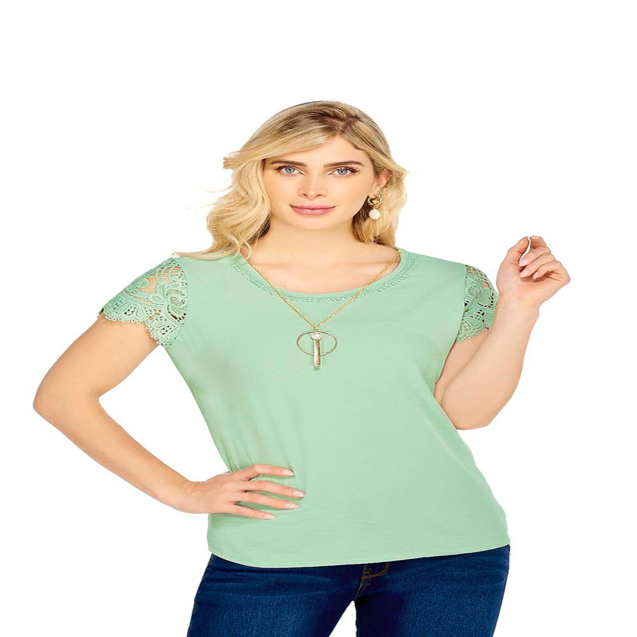 Foto 3 pulgar | Frenchy Blusa de Malla con Bordado en Contraste color Menta - Mundo Terra