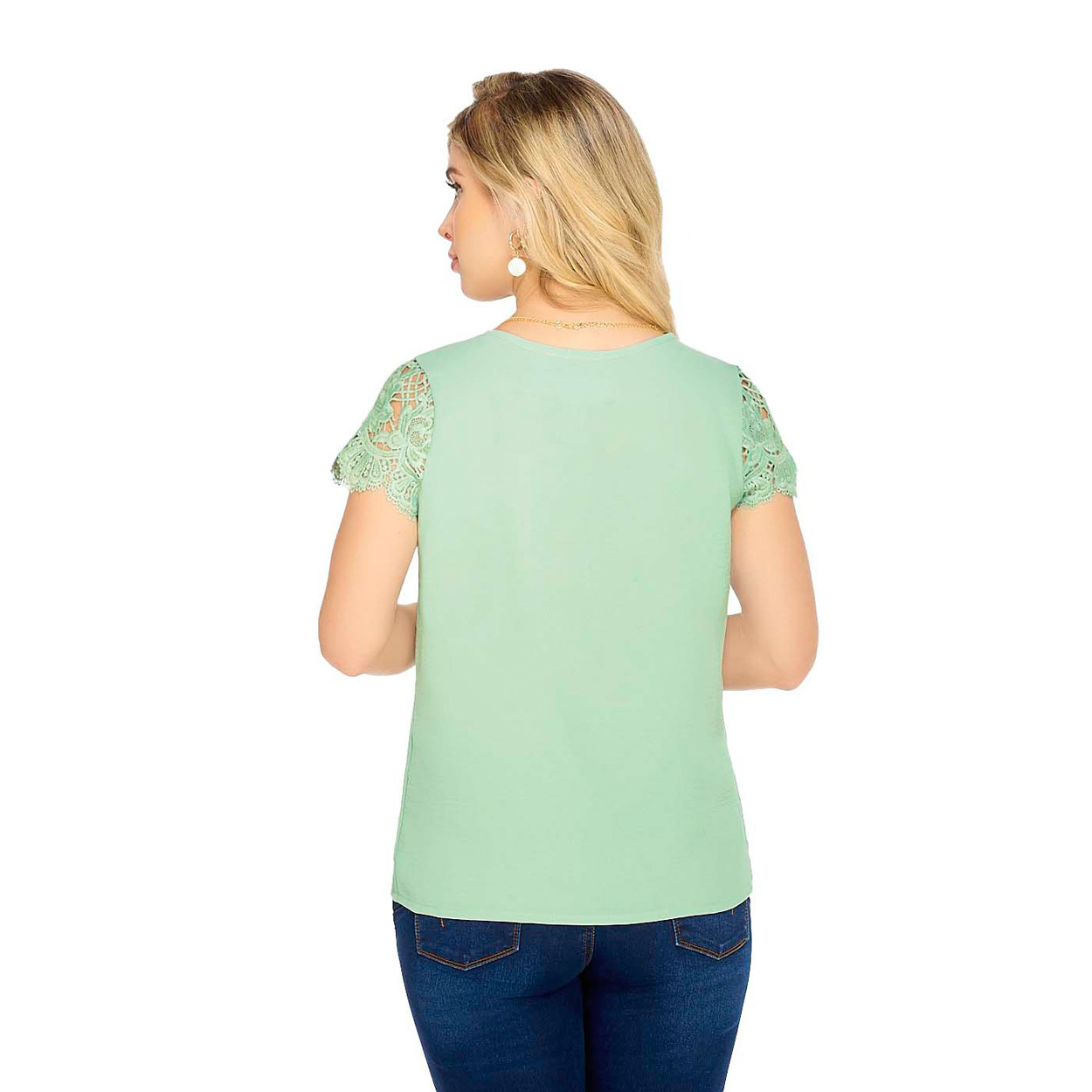 Foto 3 | Frenchy Blusa de Malla con Bordado en Contraste color Menta - Mundo Terra