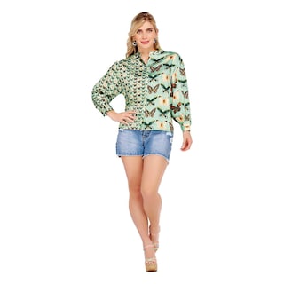 Foto 1 | Blusa con Estampado de Mariposas de Hombros Caídos - Mundo Terra