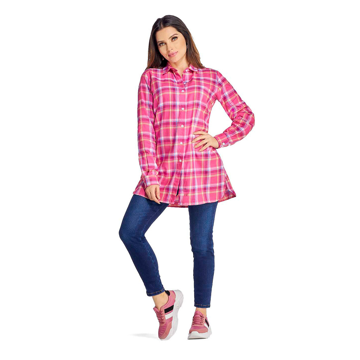 Camisa Estampado de Guingán de Hombros Caídos - Mundo Terra
