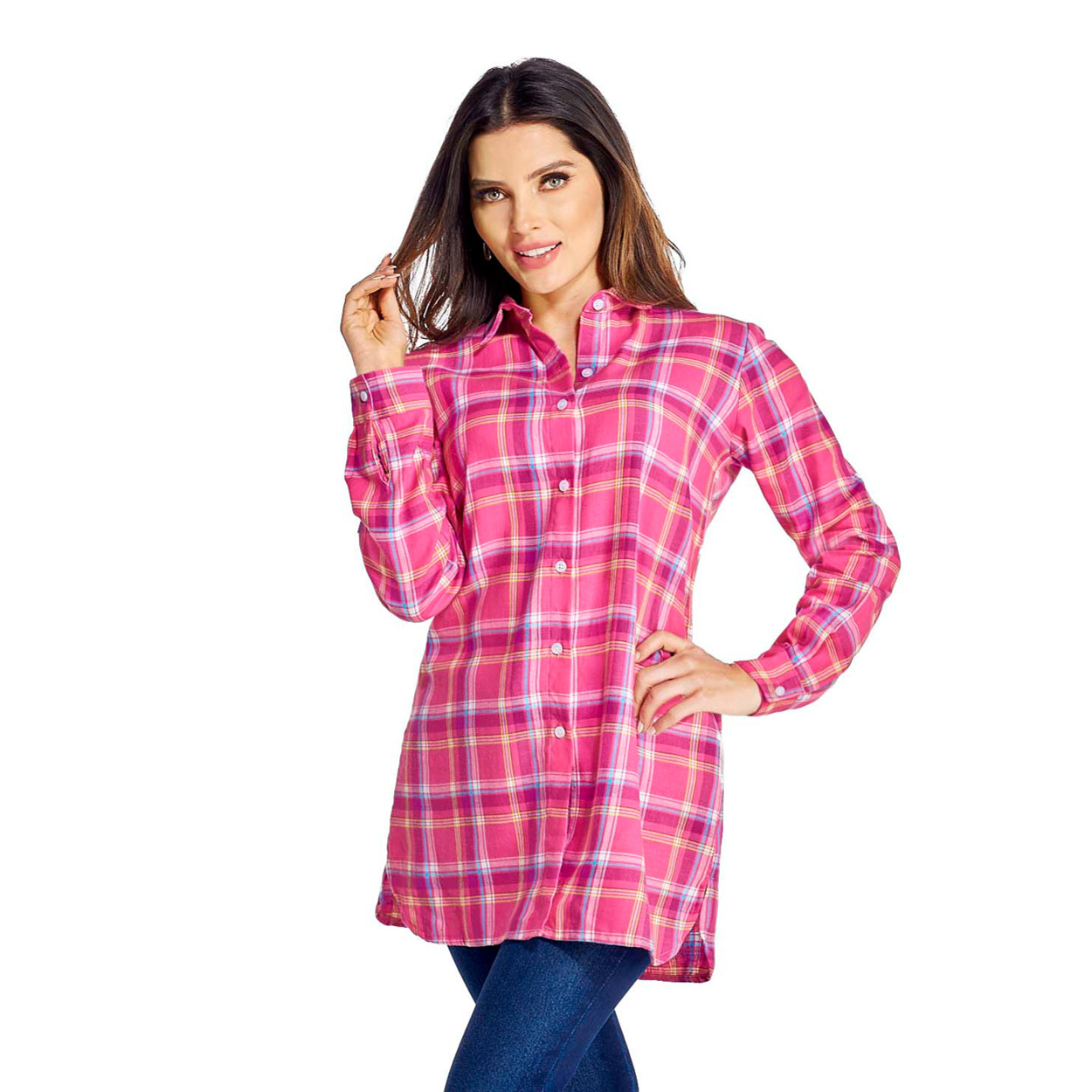 Foto 3 pulgar | Camisa Estampado de Guingán de Hombros Caídos - Mundo Terra