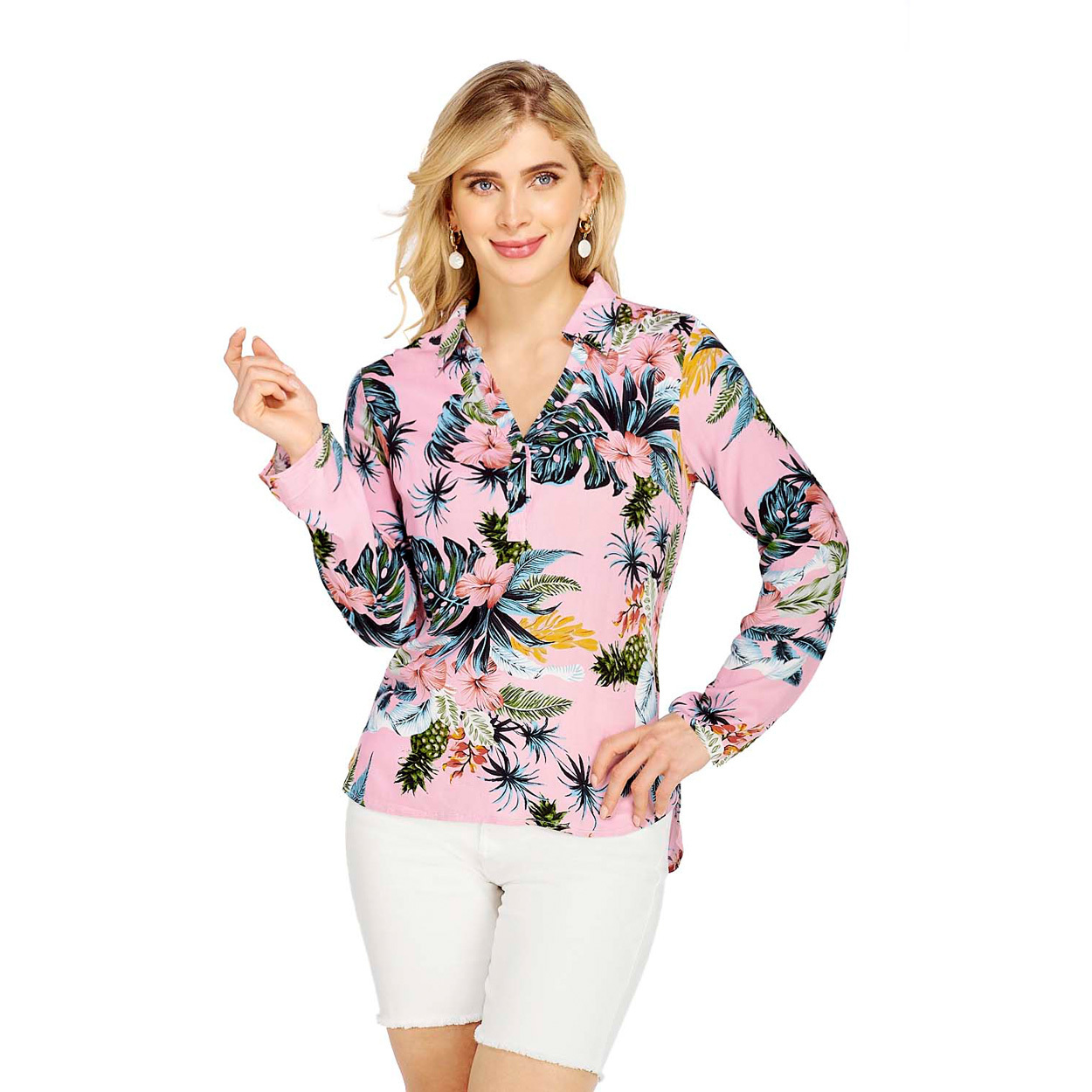 Foto 3 pulgar | Camisa Con Estampado Tropical Cuello V para Dama - Mundo Terra