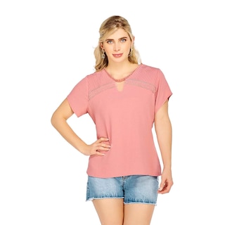 Foto 2 | Camiseta Unicolor con Detalle color Rosa para Dama - Mundo Terra