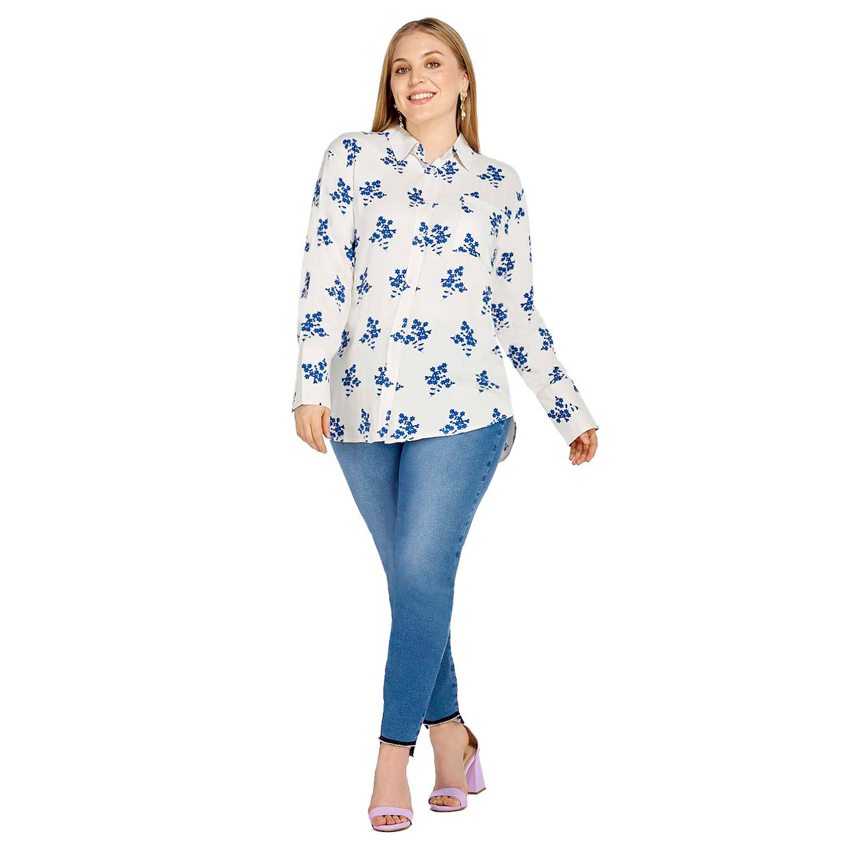 Camisa con Estampado Floral con Botón Delantero - Mundo Terra