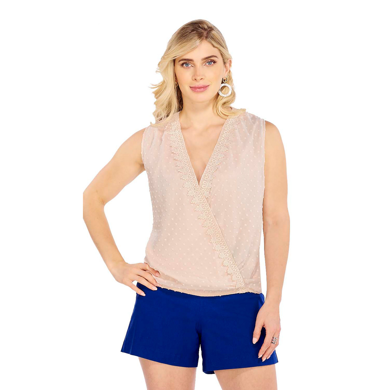 Foto 3 pulgar | Blusa de Lunares Panel con Encaje Sin Mangas para Dama - Mundo Terra