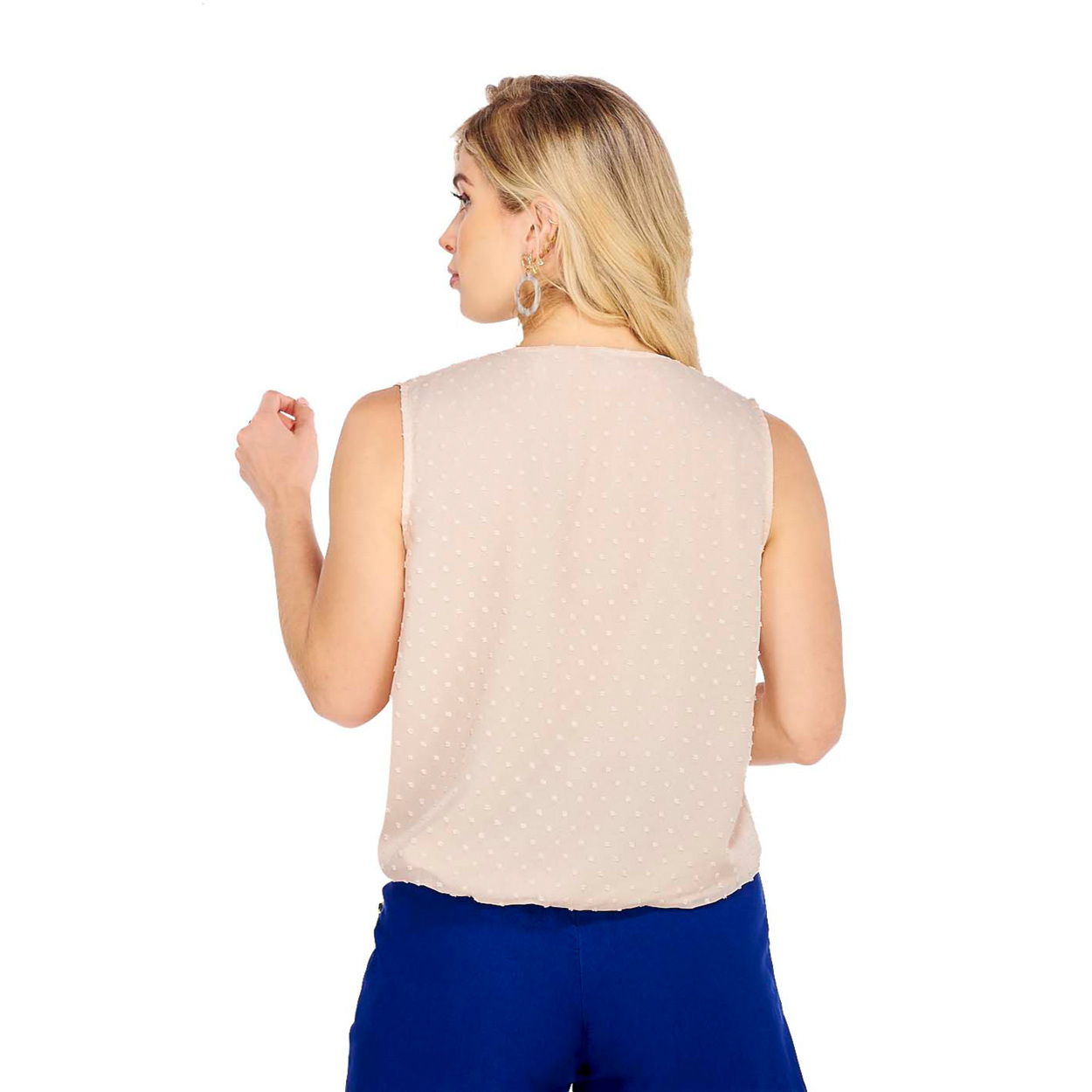 Foto 4 pulgar | Blusa de Lunares Panel con Encaje Sin Mangas para Dama - Mundo Terra