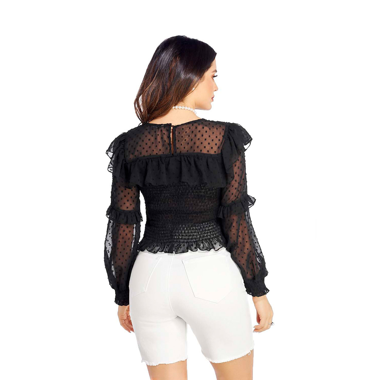 Foto 4 pulgar | Blusa de Lunares De Manga Con Volante para Dama - Mundo Terra