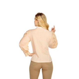 Foto 3 | Blusa con Volante con Encaje con Botón y Cuello - Mundo Terra