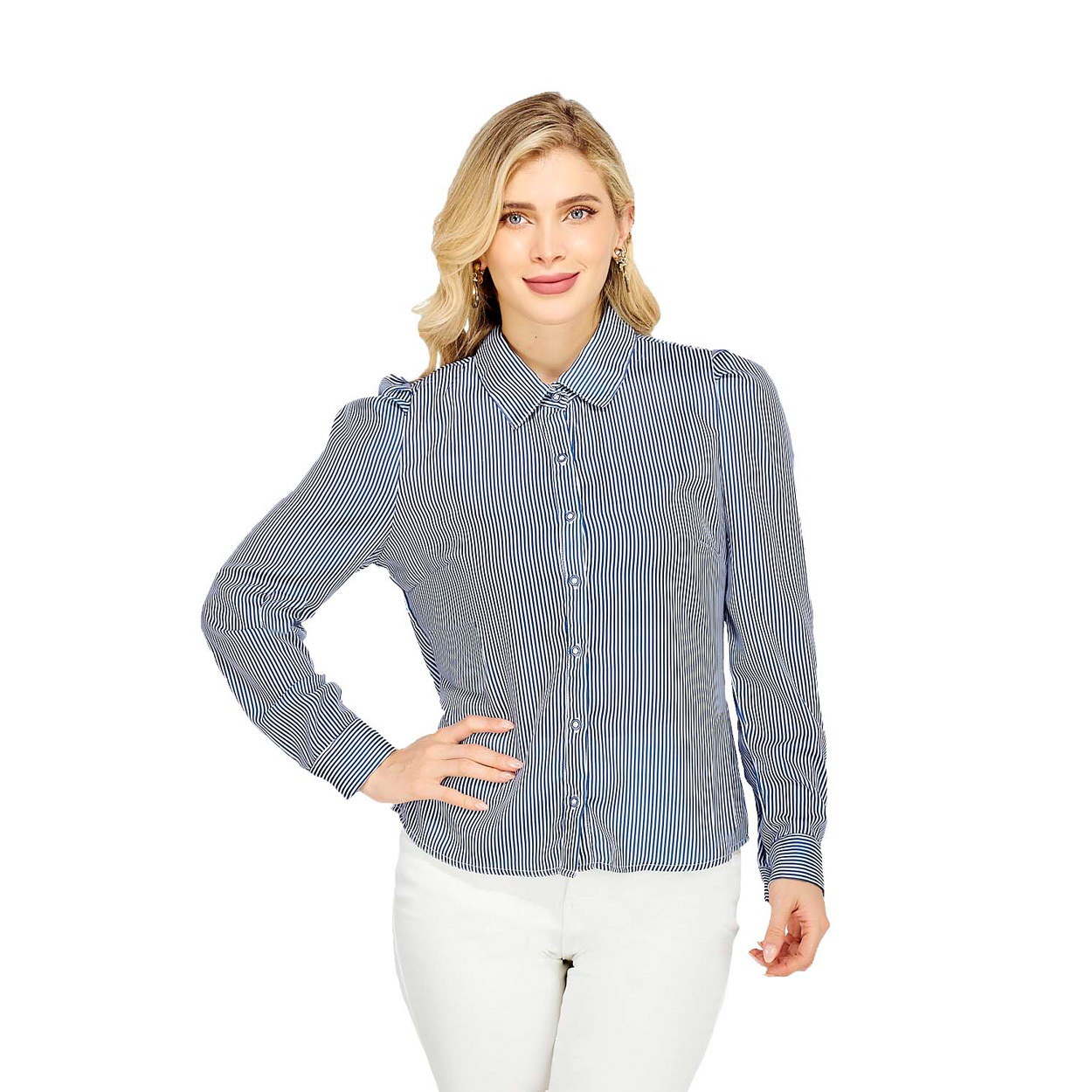 Foto 2 | Camisa Larga con Detalle En Hombros De Rayas - Mundo Terra