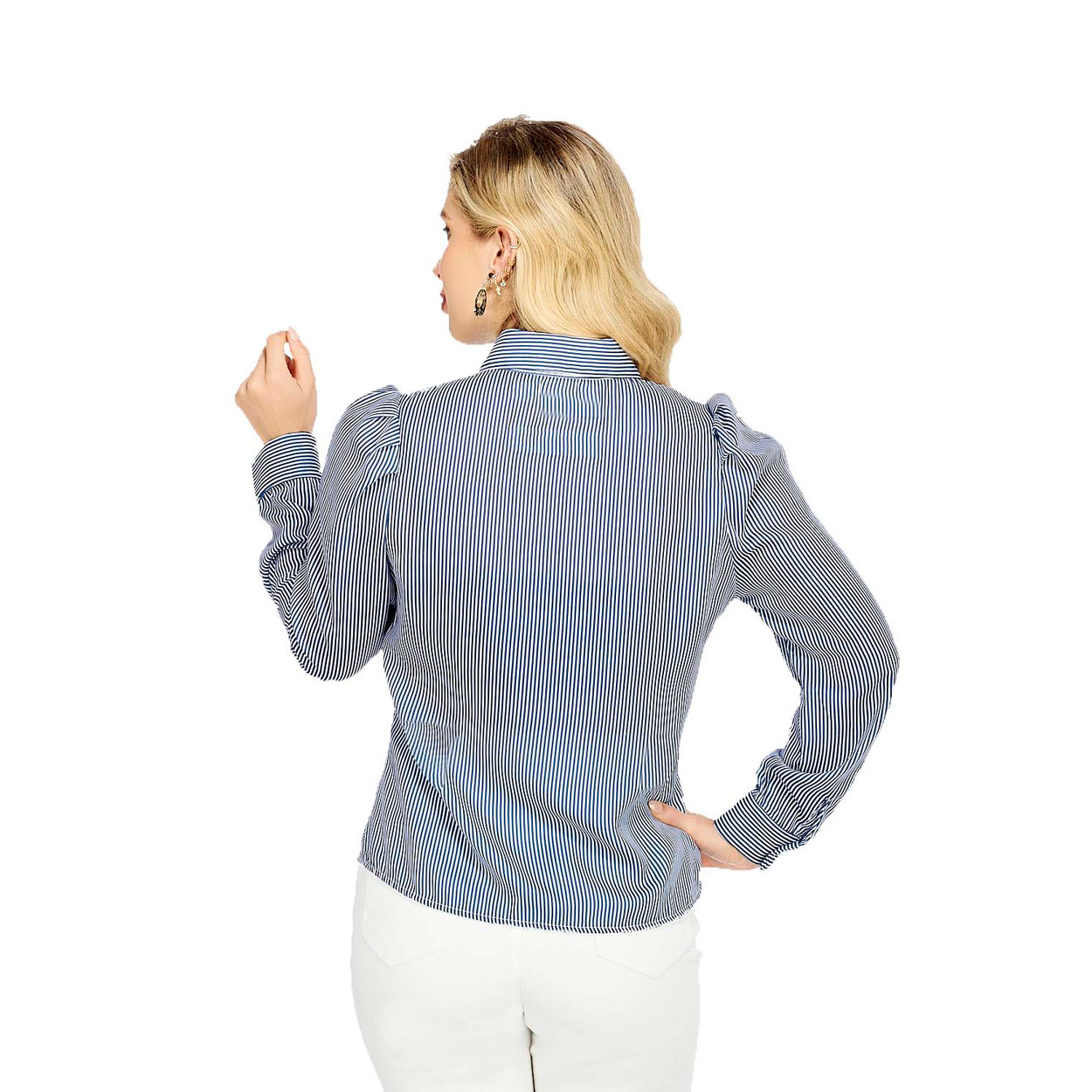 Foto 4 pulgar | Camisa Larga con Detalle En Hombros De Rayas - Mundo Terra
