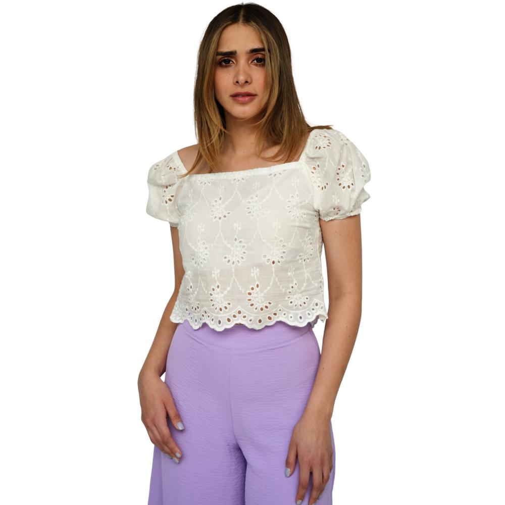 Blusa Bordada Roman Fashion 0365 color Blanco