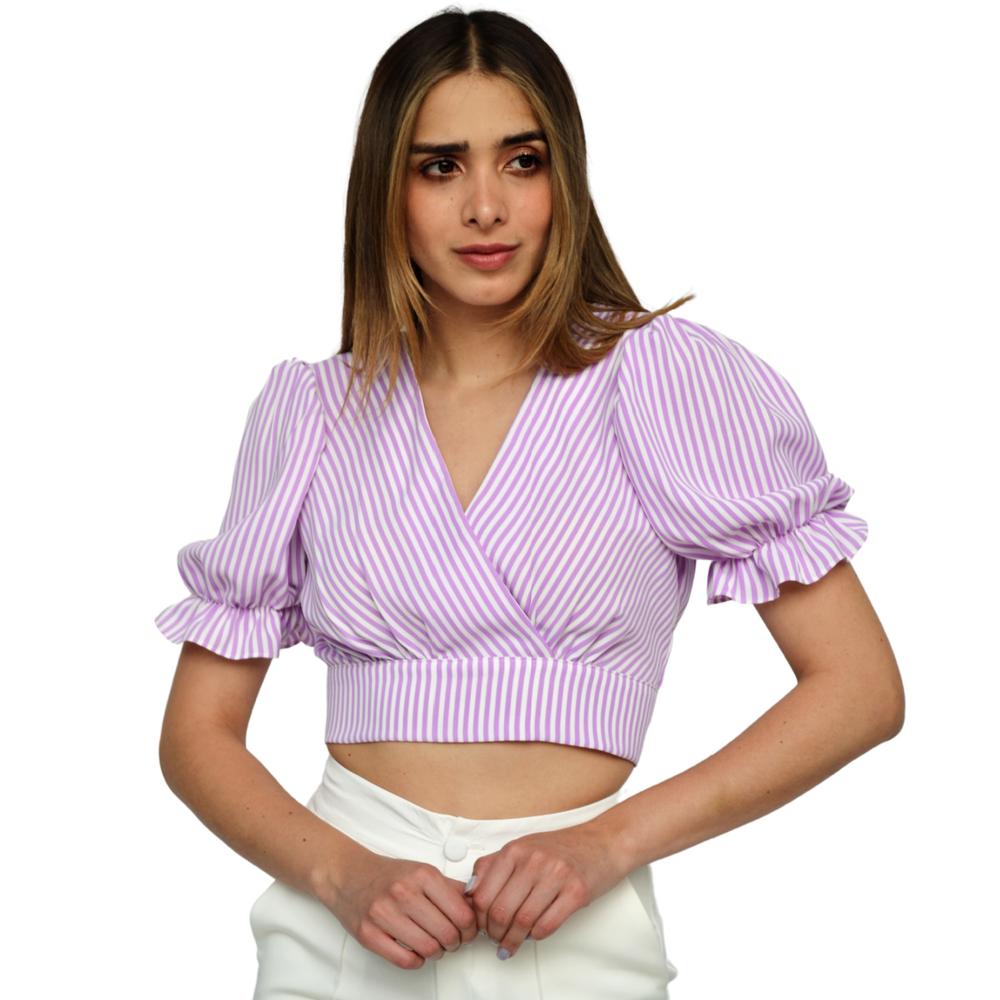 Foto 2 pulgar | Crop Top ROMAN FASHION 0604 color Púrpura con Abertura