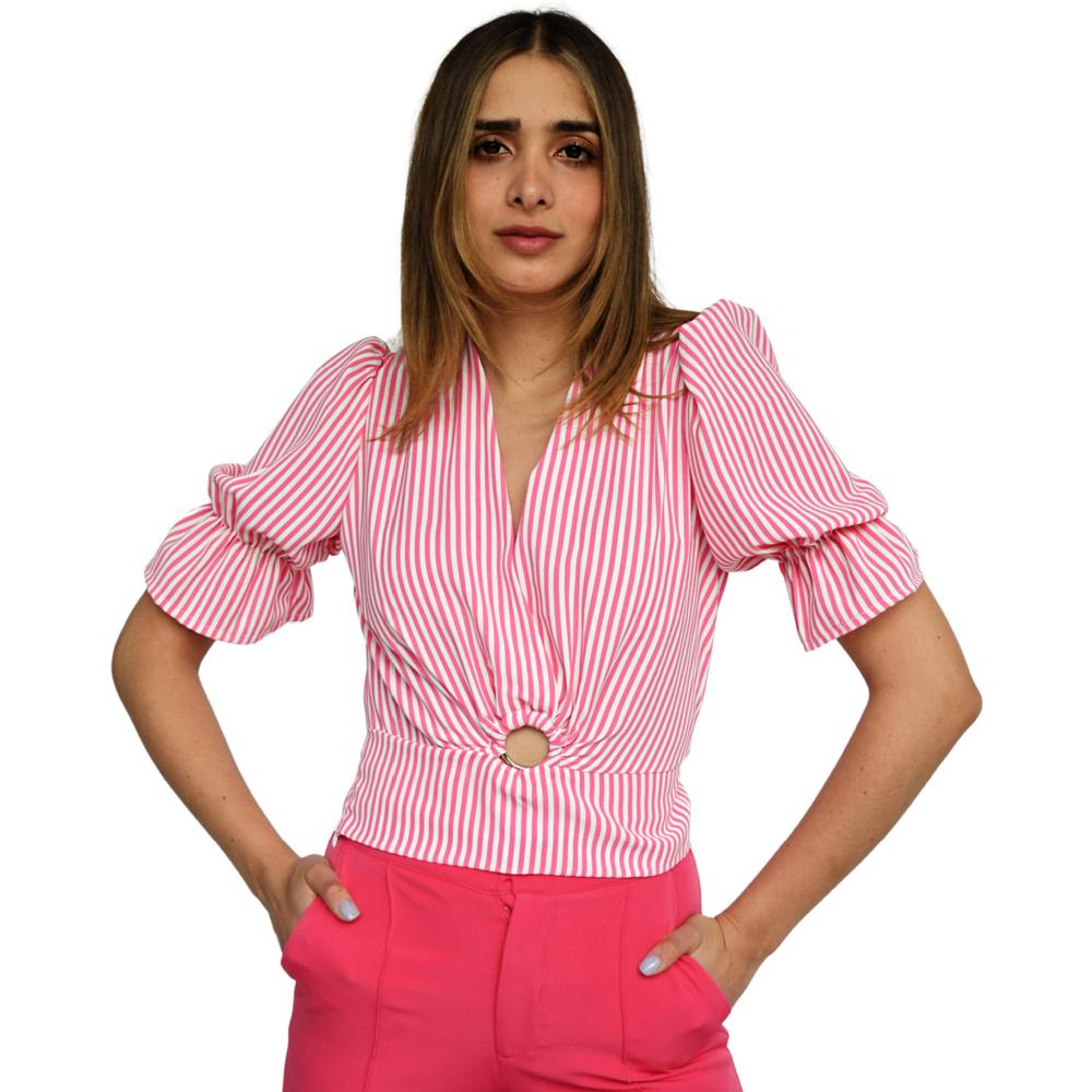 Foto 2 pulgar | Blusa Escote V ROMAN FASHION 0521 color Rosa