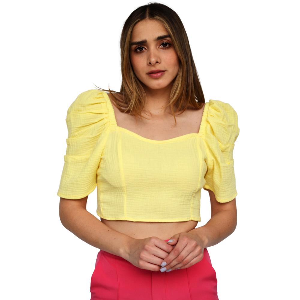 Crop Top ROMAN FASHION 0680 color Amarillo Escote Cuadrado