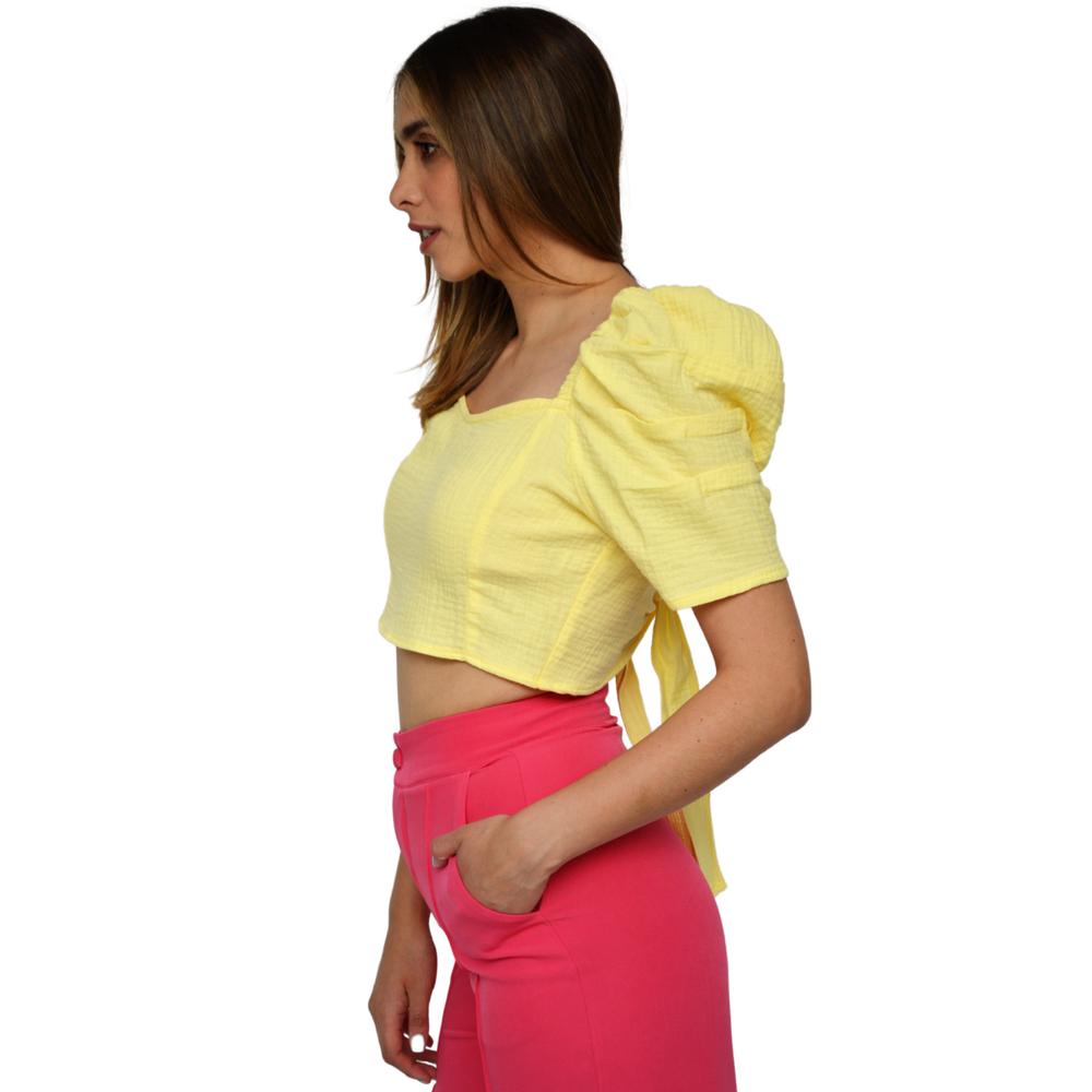 Foto 3 pulgar | Crop Top ROMAN FASHION 0680 color Amarillo Escote Cuadrado