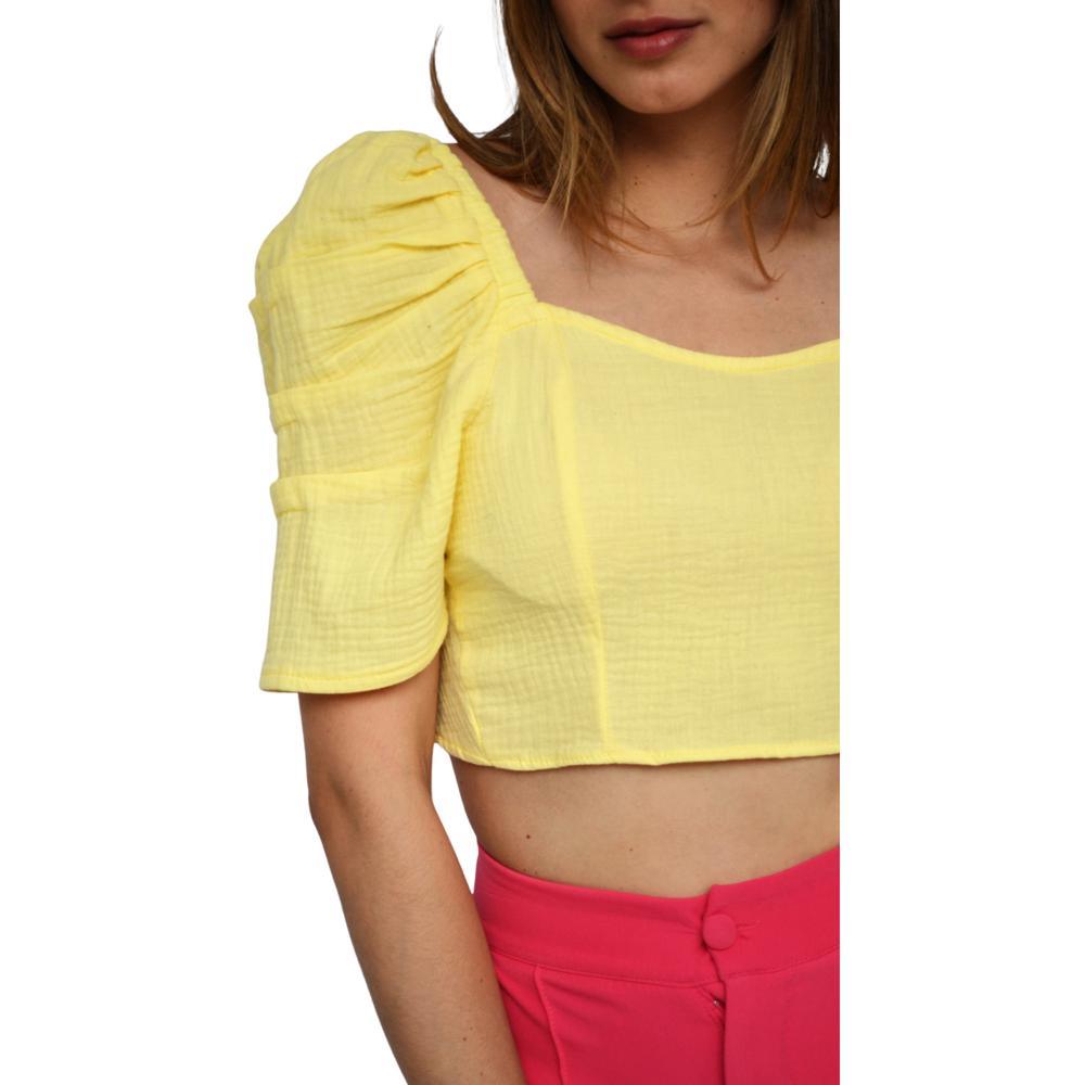 Foto 5 pulgar | Crop Top ROMAN FASHION 0680 color Amarillo Escote Cuadrado