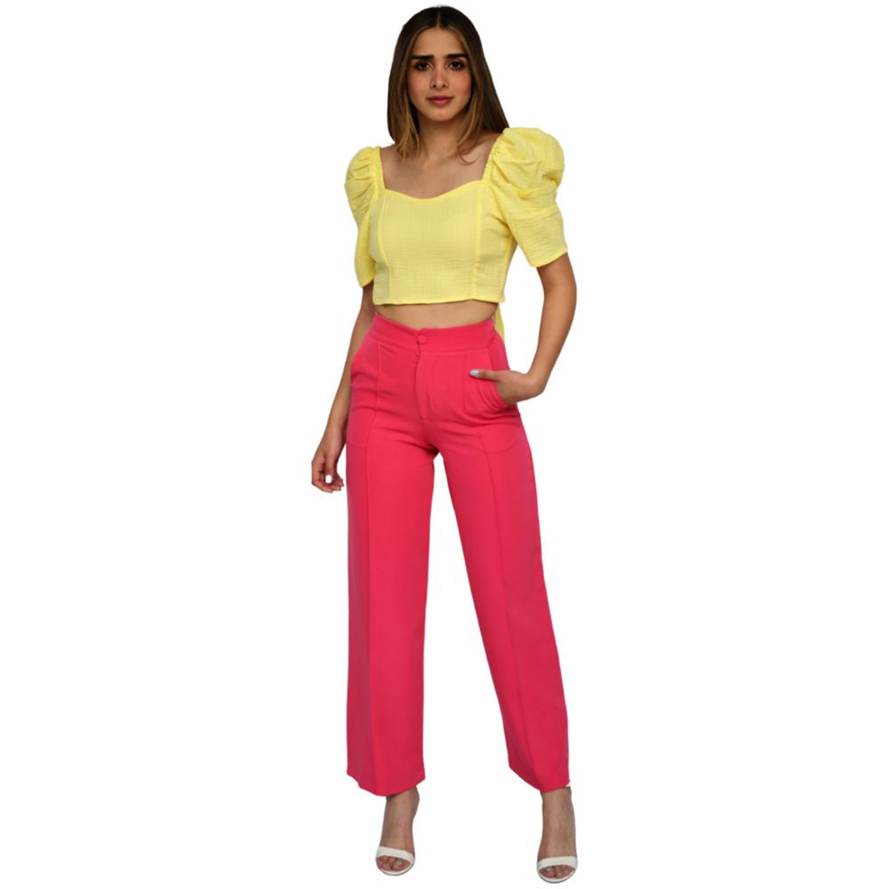 Foto 6 pulgar | Crop Top ROMAN FASHION 0680 color Amarillo Escote Cuadrado