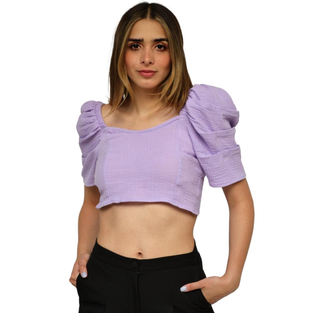 Crop Top ROMAN FASHION 0680 color Púrpura Escote Cuadrado