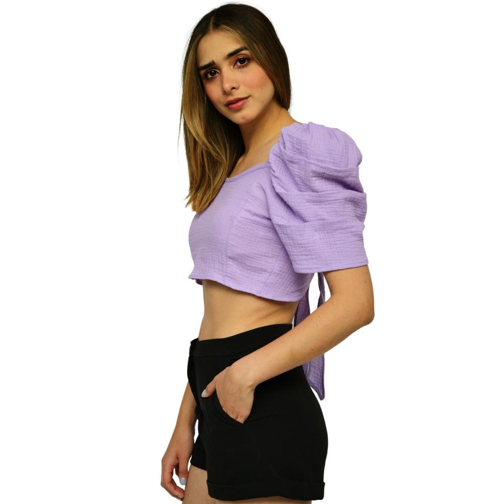 Foto 3 pulgar | Crop Top ROMAN FASHION 0680 color Púrpura Escote Cuadrado