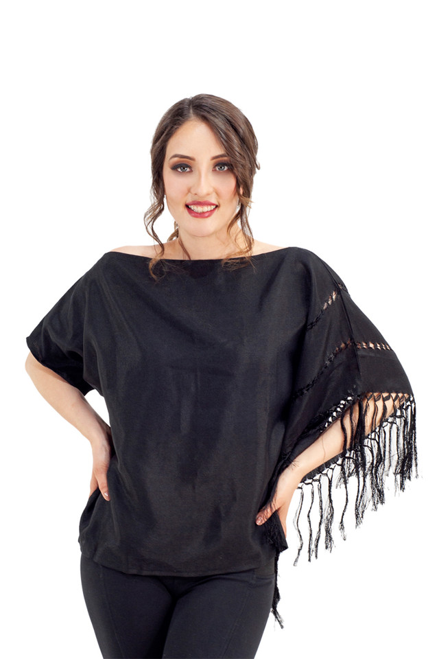 Foto 2 pulgar | Blusa A ÁNGELOZANO color Negro Rebozo Liso