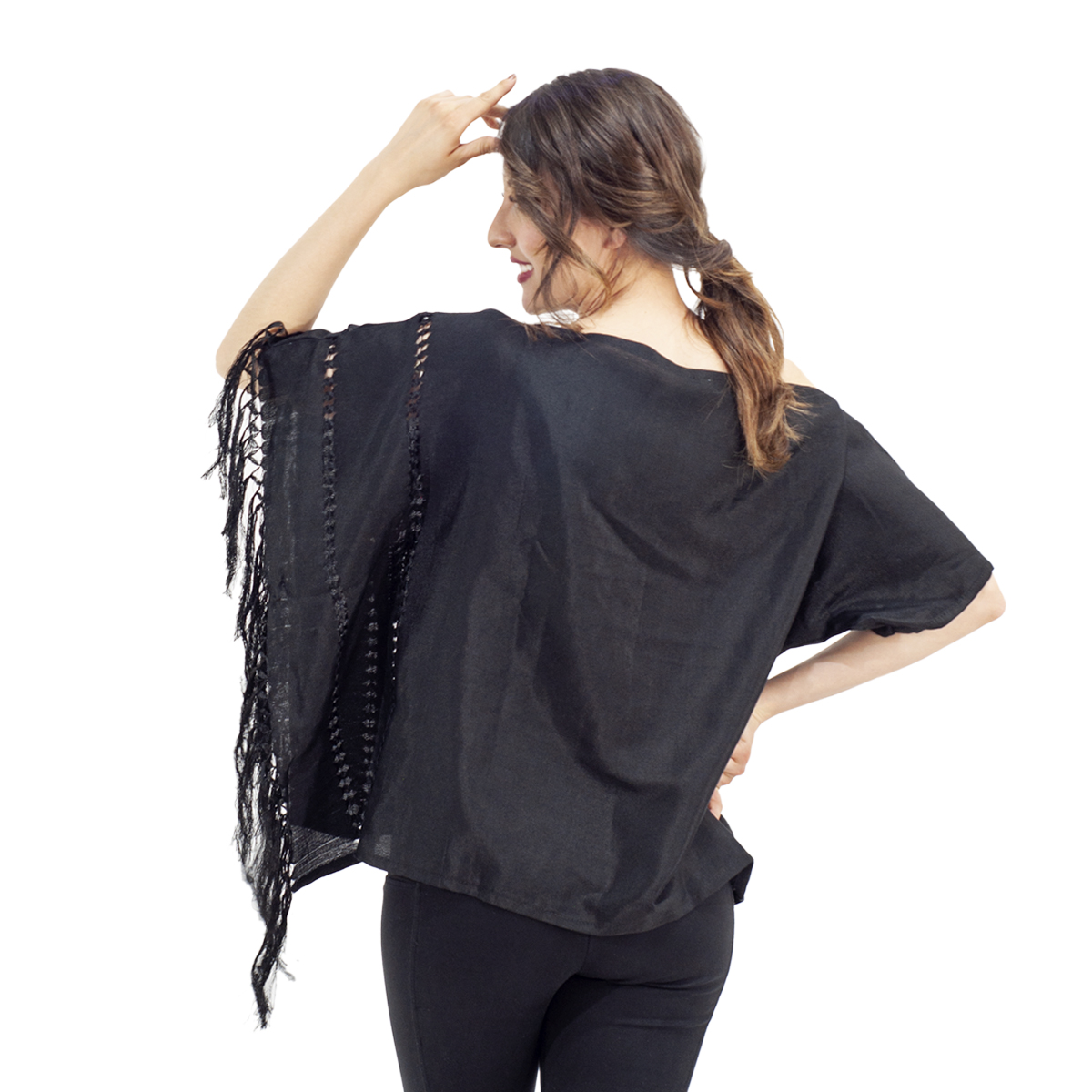 Foto 3 pulgar | Blusa A ÁNGELOZANO color Negro Rebozo Liso