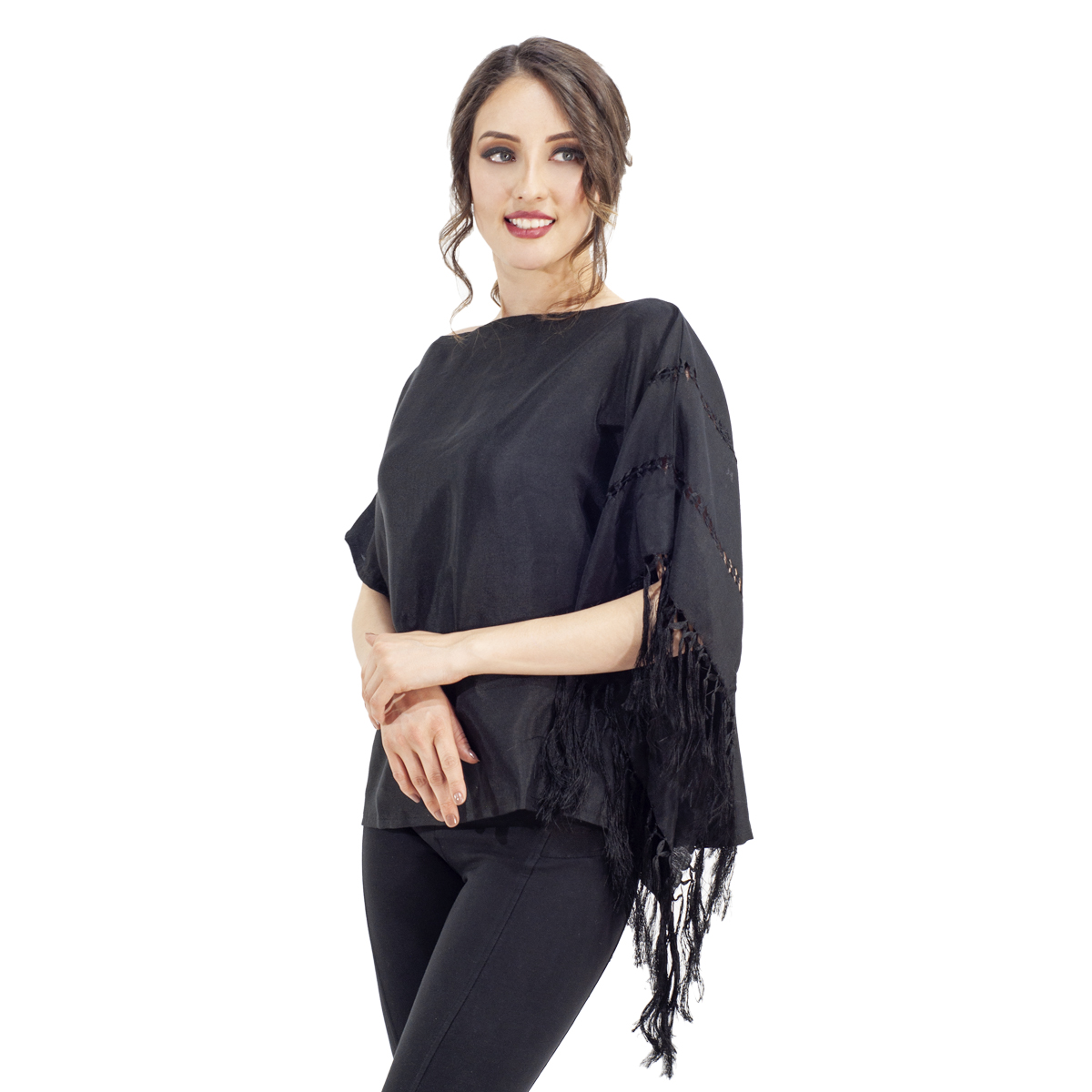 Foto 4 pulgar | Blusa A ÁNGELOZANO color Negro Rebozo Liso