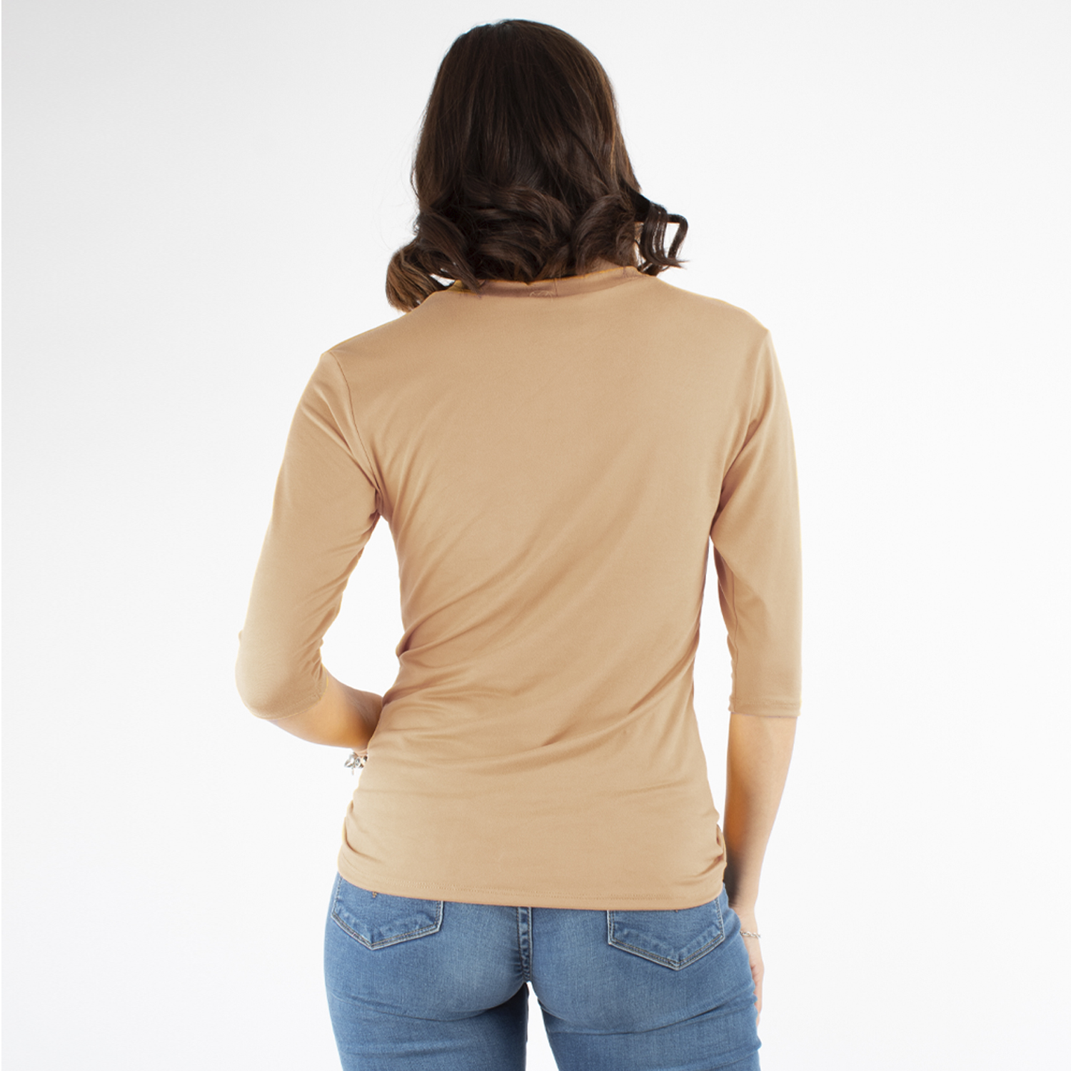 Foto 3 pulgar | Playera Básica Amad SS23-B05-ND-S color Beige Manga 3/4