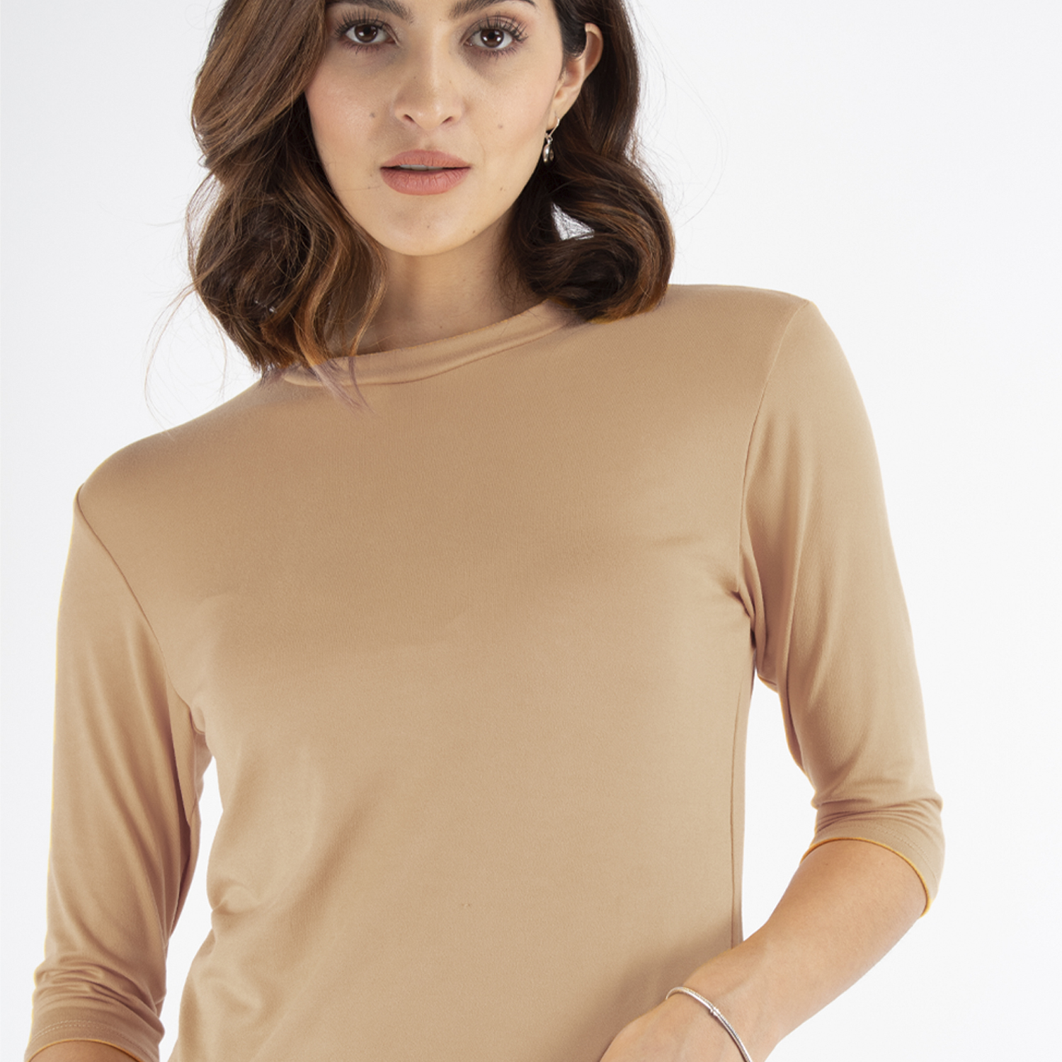 Foto 5 pulgar | Playera Básica Amad SS23-B05-ND-S color Beige Manga 3/4
