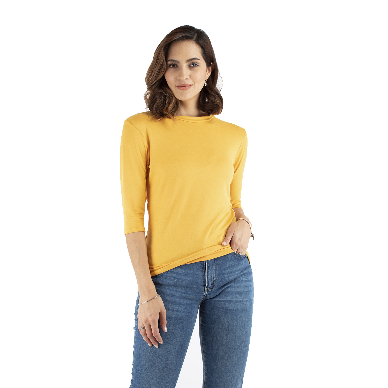Playera Básica Amad SS23-B05-MO-S color Amarillo Manga 3/4