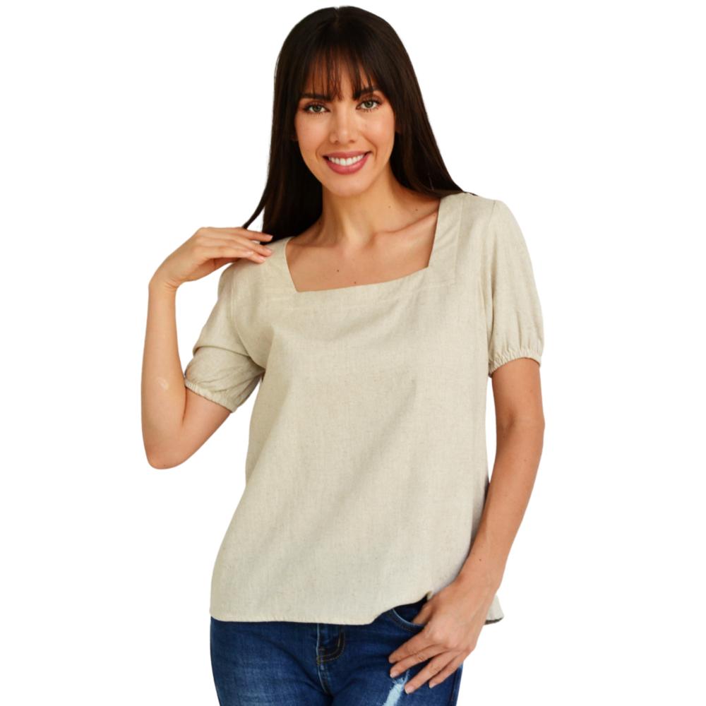 Blusa Juvenil Escote Cuadrado Roman Fashion 617 color Beige