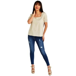 Foto 5 | Blusa Juvenil Escote Cuadrado Roman Fashion 617 color Beige