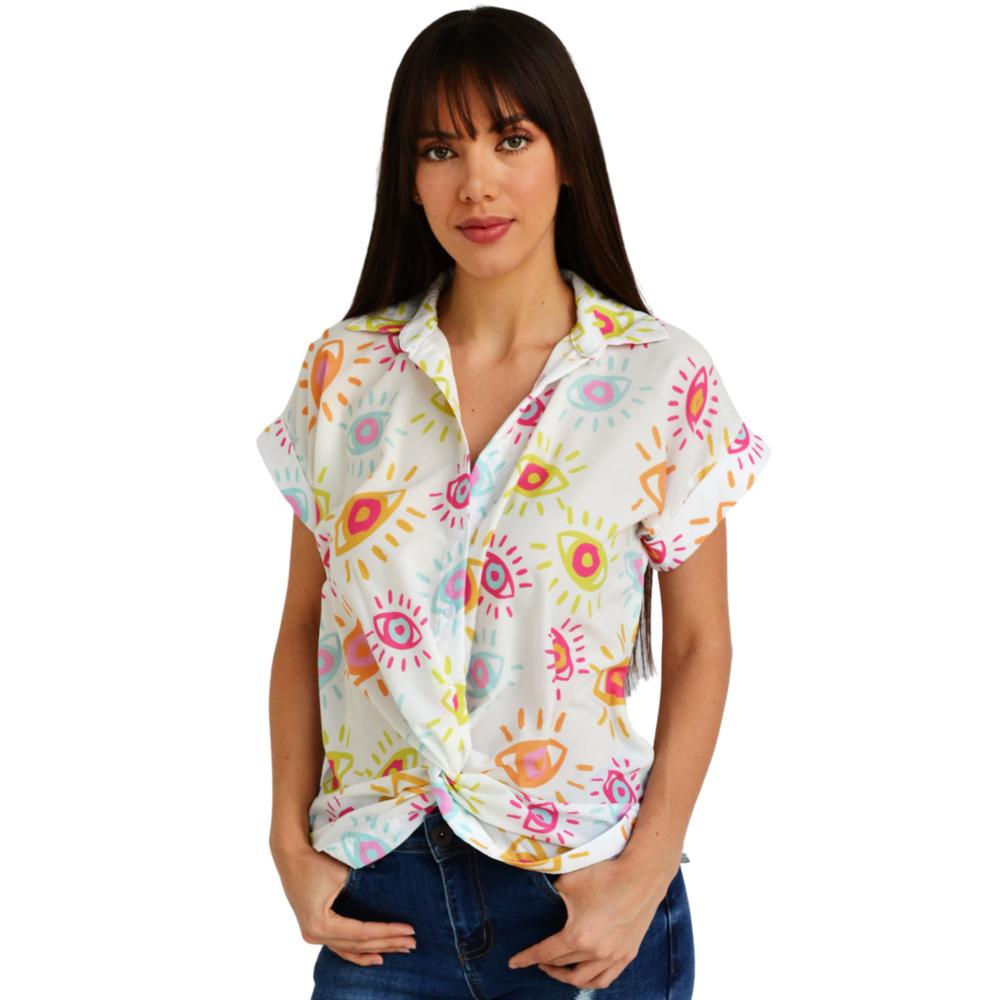 Blusa Juvenil Roman Fashion 1965 con Nudo color Blanco