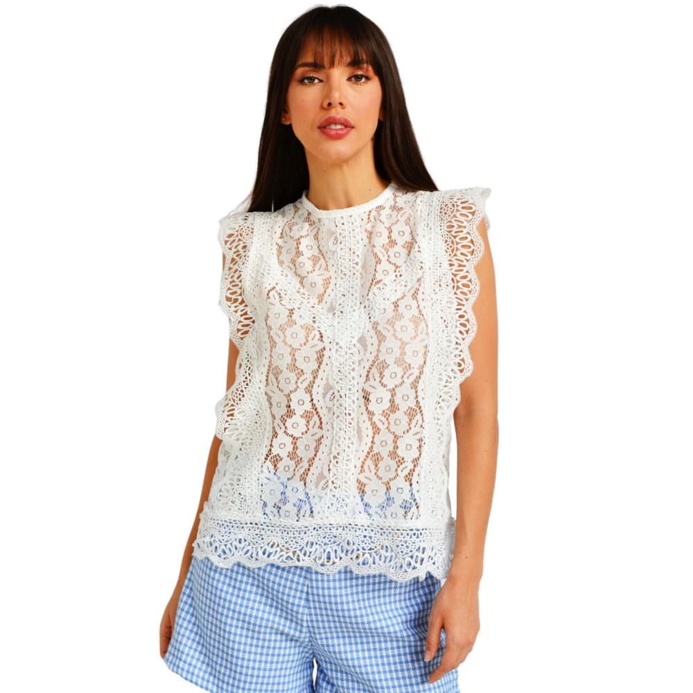 Blusa de Encaje Juvenil 10757 color Blanco