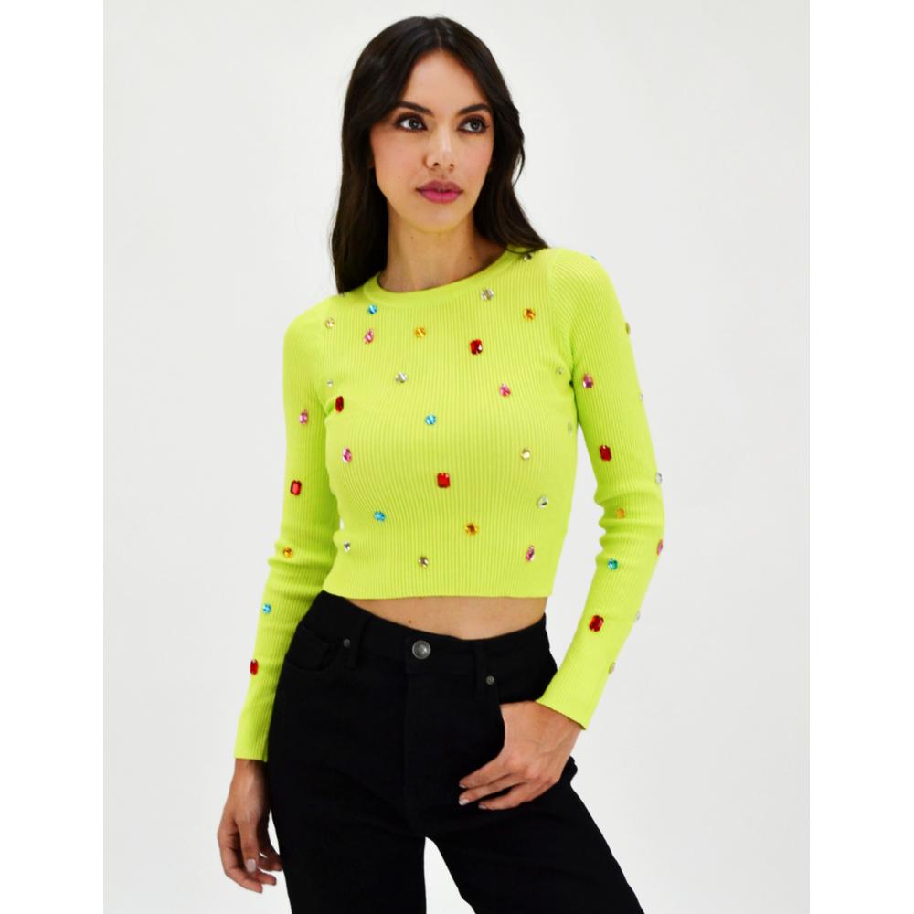 Blusa Manga Larga con Pedrería Roman Fashion Juvenil 933 color Verde