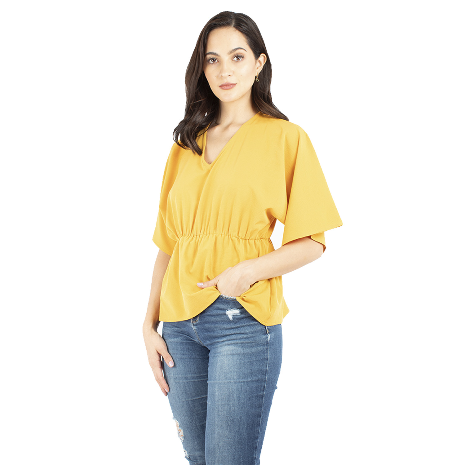 Blusa Manga Amplia Con Elástico En La Cintura Amad Color Mostaza